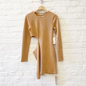 Reformation‎ || Tracey Knit Ribbed Cutout Mini Dress Tan Medium NWT